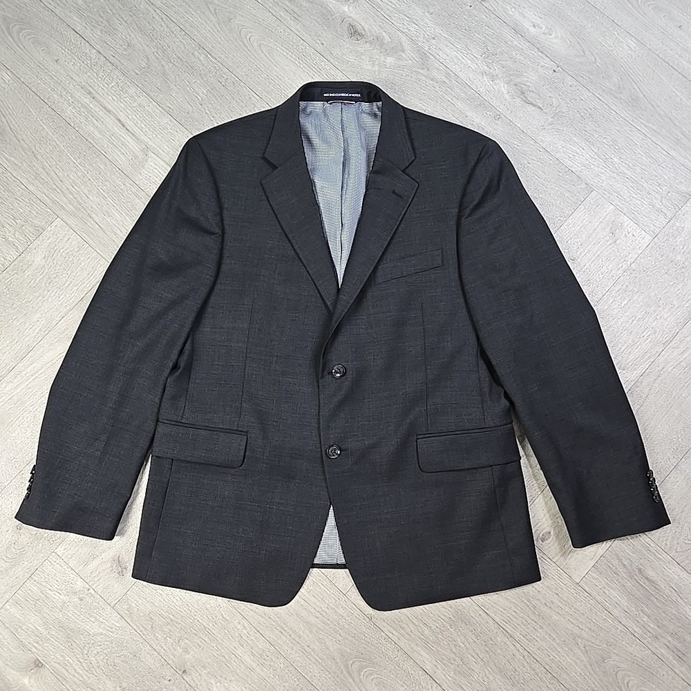 Tommy Hilfiger Men's 42S Blazer Jacket Gray Notch Lapel Wool Blend Two Button